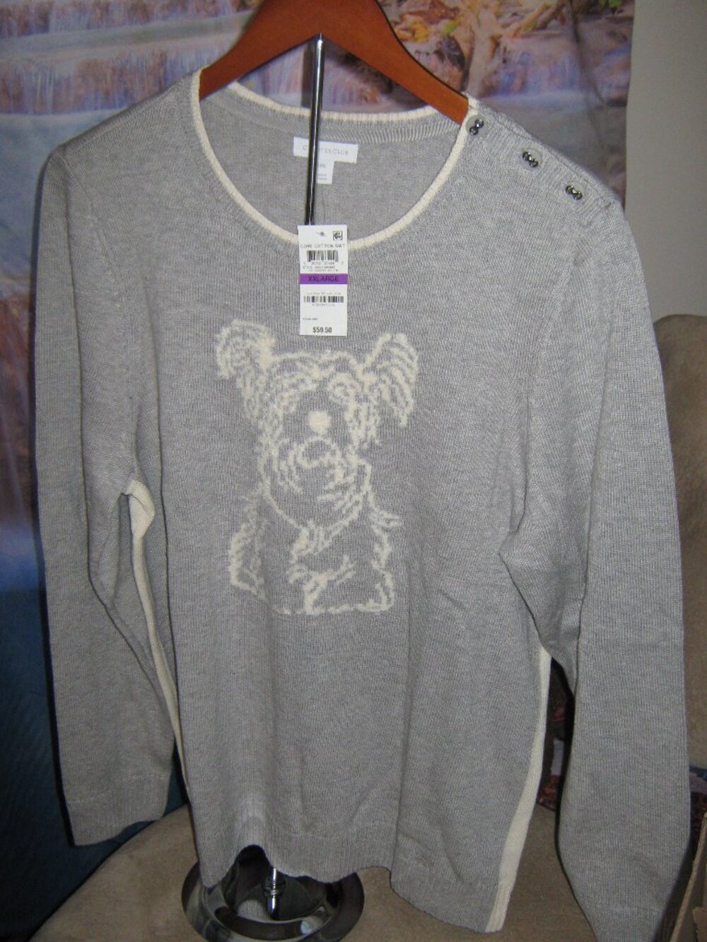 NWT Charter Club Gray and Cream Dog Sweater